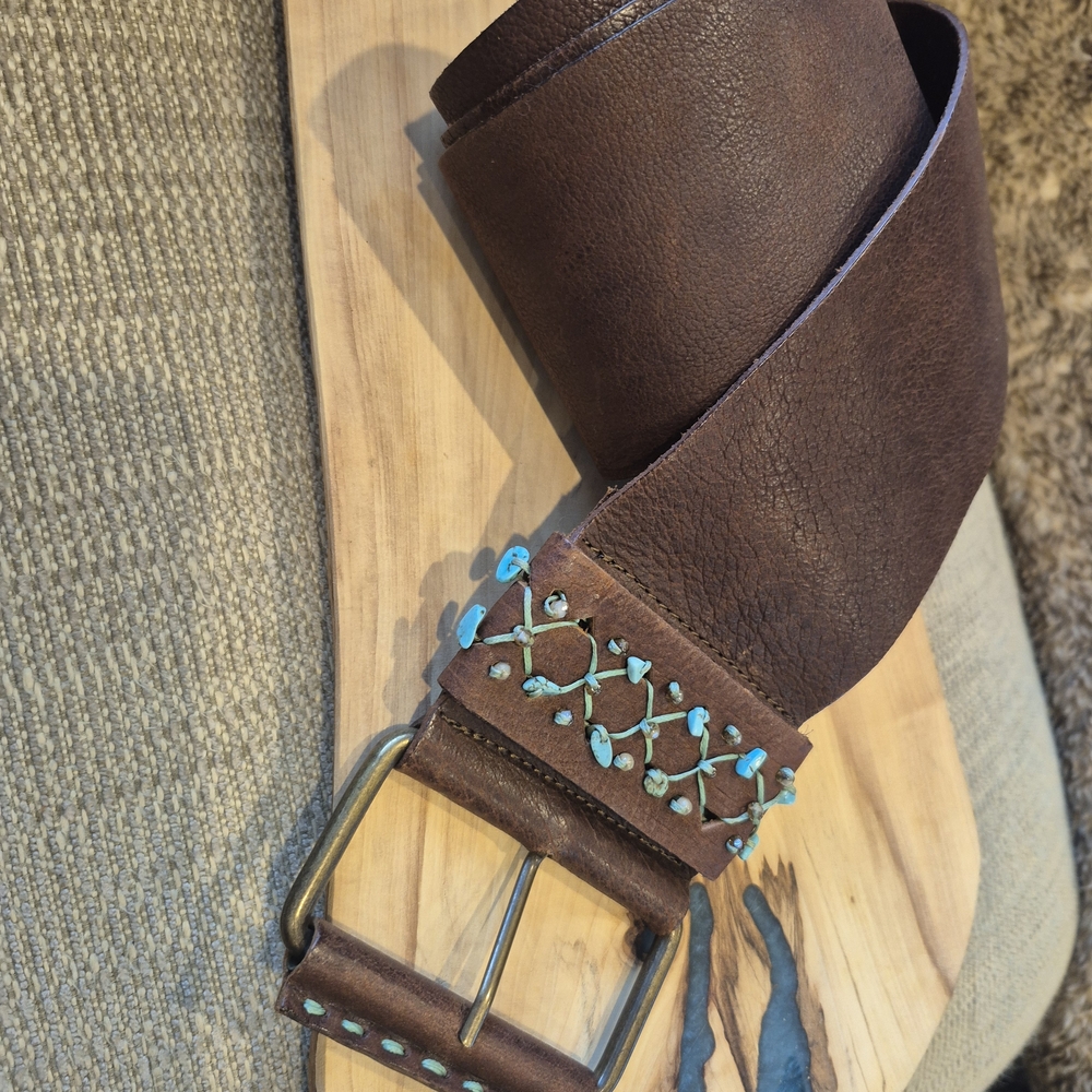 Elegant Brown Belt with Turquoise Detailing